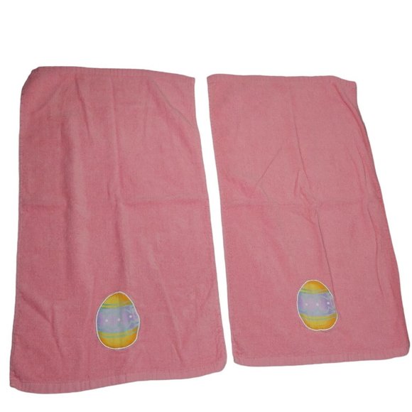 Vintage Easter Egg Hand Towels Pink Embroidered Bathroom 100% Cotton 14.5" x 23" - Picture 3 of 5